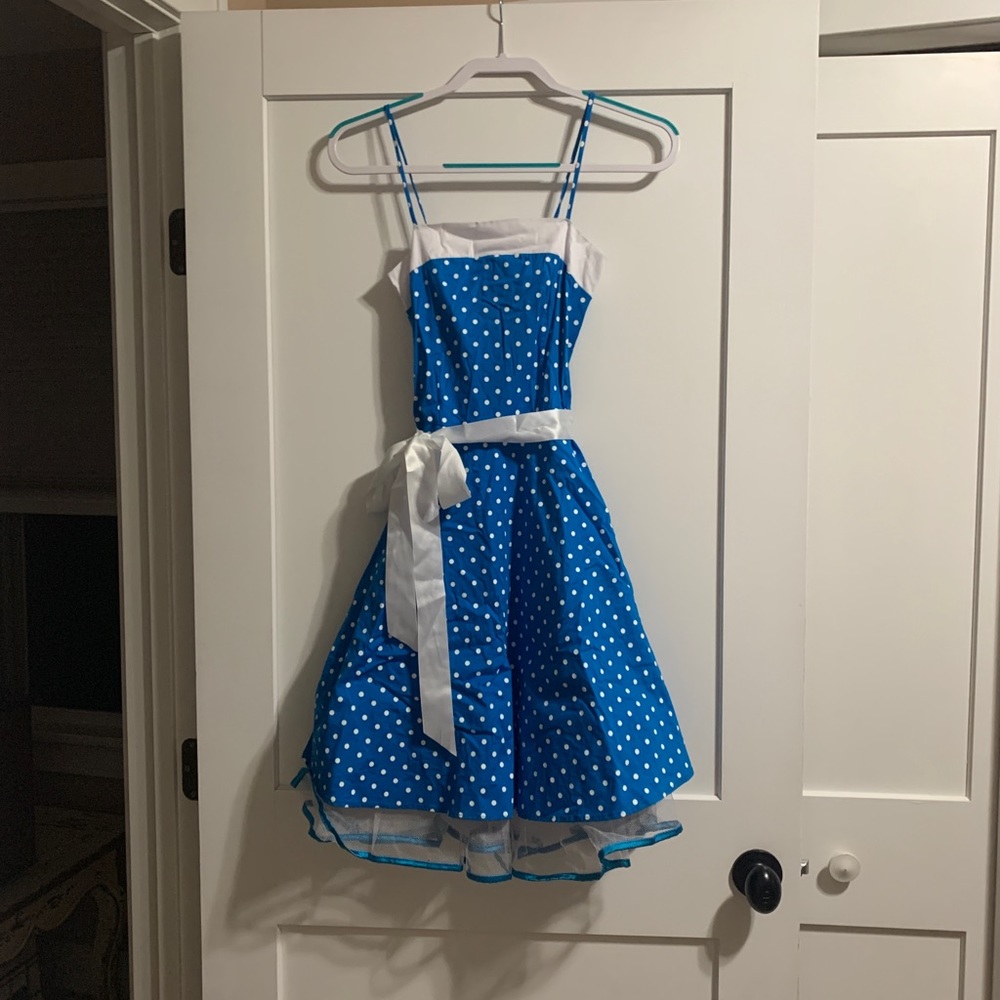 Jung Kim USA Spaghetti Strap Polka Dot Dress